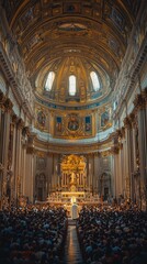 Catholic Mass in an Ornate Cathedral