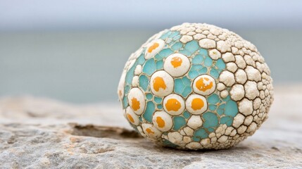 Fototapete - Unique Textured Sphere with Intricate Patterns Found by the Shoreline