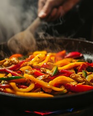 Close-Up of Homemade Sizzling Chicken Fajitas