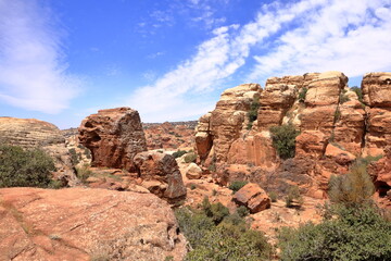 Typical landscape and rock forms in Dana Biosphere Nature Reserve National Park, Jordan