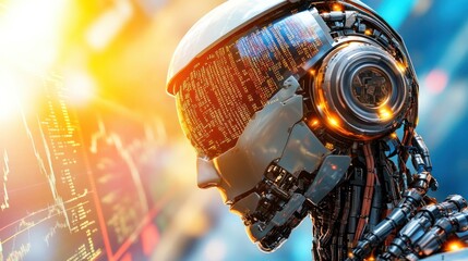 Aufkleber - Futuristic Robot with Digital Interface Highlighting AI and Technology Innovations