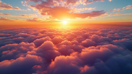 Poster - A stunning sunset over a sea of clouds, showcasing vibrant colors.