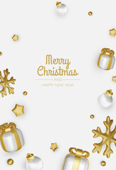 Wall Mural - Merry Christmas and happy new year background. Christmas tree, Gift boxes, Christmas balls. Christmas element for web, banners, greeting card, template design.