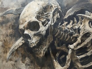 Canvas Print - The Skeleton's Embrace: A Dark and Thought-Provoking Artwork