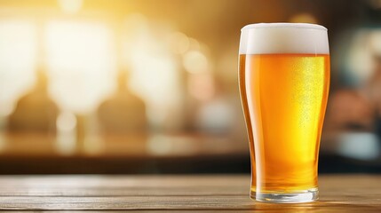 Fresh Beer in a Glass on a Wooden Table