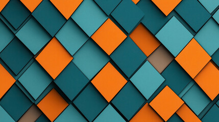 Wall Mural - abstract geometric background featuring overlapping squares in shades of teal, turquoise, and orange