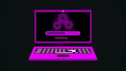 Laptop with Gear Icon Animation – Updating Process Concept for Technology, Software, and UI/UX.