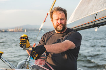 An Yacht athlete training for the competition on sea