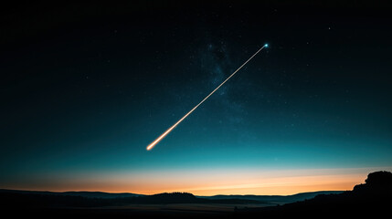 Wall Mural - meteor streaks across a clear night sky with stars and the milky way visible, over a landscape with 