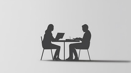 Wall Mural - Silhouettes of a woman and man engaged in work at a table.