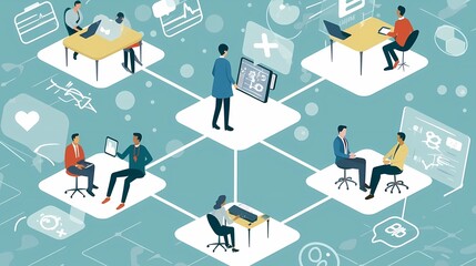 Wall Mural - Diverse group of professionals collaborating in a digital workspace.