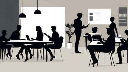 Wall Mural - Business meeting in a modern office setting with diverse professionals engaged.