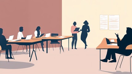 Wall Mural - A diverse group collaborates in a modern office during a meeting.