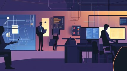 Wall Mural - Business professionals engaging with technology in a modern office space