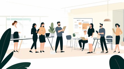 Wall Mural - Diverse group collaborating in a modern office space.