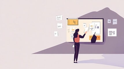 Wall Mural - Woman analyzing data on a digital board, engaged in creative planning.