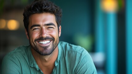 Wall Mural - Portrait of a happy handsome man in a shirt with laughing