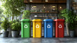© Siasart Studio - Colorful recycling bins in a green indoor space.