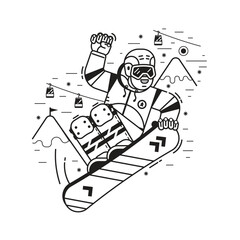 Wall Mural - Free Ride Snowboarder Scene in Line Art