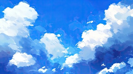 Wall Mural - a shining blue sky with fluffy white clouds, creating a bright, calm, and serene view, perfect for a