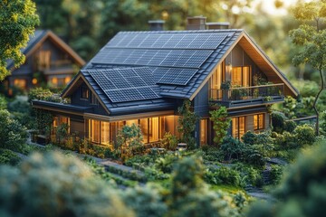 Canvas Print - Sustainable Home with Solar Panels