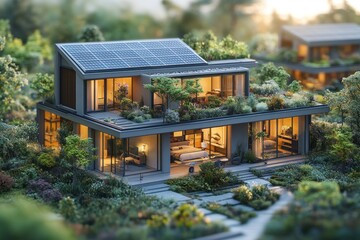 Canvas Print - Modern Sustainable Home with Solar Panels