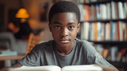 African American Teenager doing homework, school, learning