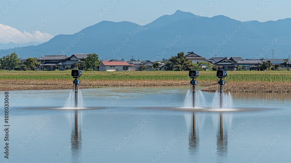 CCTV cameras installed in a precision farming field, overseeing ...