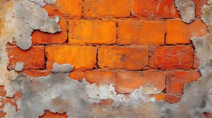 Wall Mural - Textured Orange Brick Wall with Peeling Paint