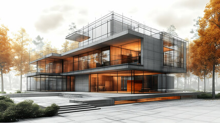 Canvas Print - Modern architectural design featuring a glass and steel structure.