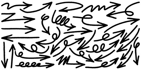 Wall Mural - set of hand drawn vector arrows doodle on white background. design element vector illustration.