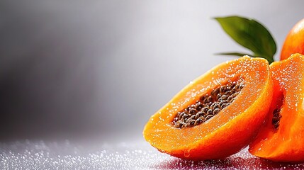 Poster -   Fruit close-up with a leaf and water drops