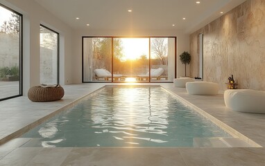 Wall Mural - Indoor Pool with Sunset View