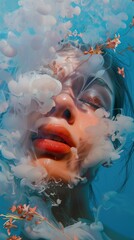 Poster - Surreal Underwater Portrait of a Woman with Ink