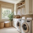 © Lucky_jl - A bright and organized laundry room featuring modern appliances, clean linens, and natural decor for a refreshing atmosphere.