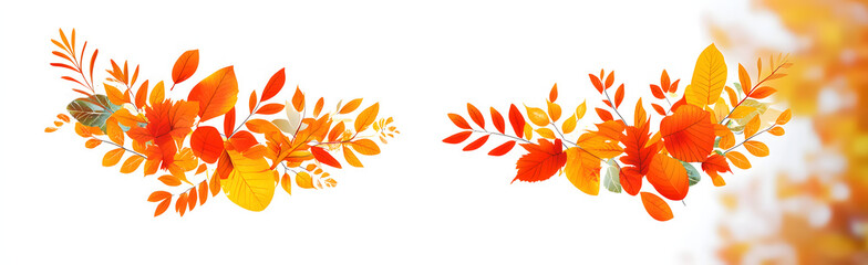 Wall Mural - Bright Autumn Foliage and Leaf Decorative Border Vector Set
