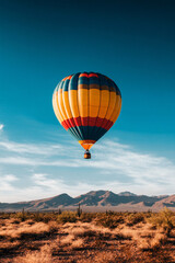 colorful hot air balloon soaring over desert landscape