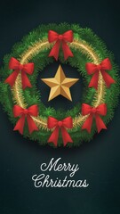 Wall Mural - Christmas Wreath with Red Bows and Star Decoration