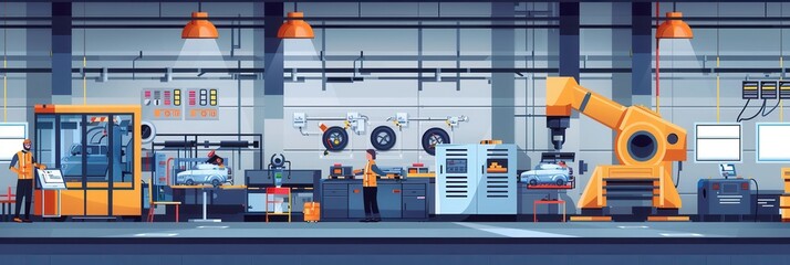 Aufkleber - Skilled workers operate machinery in a factory environment to manufacture car components efficiently and accurately. Generative AI