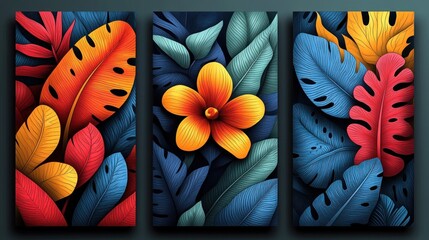 Wall Mural - Tropical Leaves and Flowers