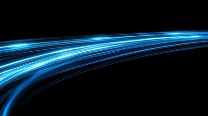 Luminous blue lines speed. Neon color glowing lines background, high-speed light trails effect. Futuristic dynamic motion technology.