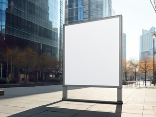 Mockup of a vertical blank white billboard on city street