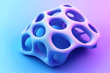 Sticker - Abstract geometric structure with holes, ed in vibrant blue and purple gradients on a smooth background. The form resembles a 3D organic shape or molecule.