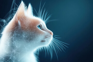 close of white cat on dark blue background