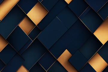 Sticker - Abstract geometric background featuring overlapping dark blue and gold rectangles, creating a modern and dynamic pattern with three-dimensional effects.