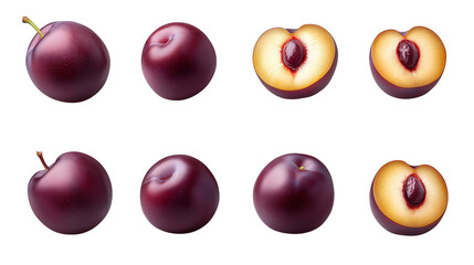Wall Mural -  fresh plum isolated on transparent background in various angles and positions, cut and whole