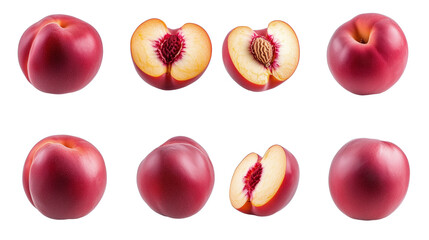 Wall Mural -  fresh peach isolated on transparent background in various angles and positions, cut and whole