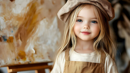 Poster - Young artist posing with a painting in a creative environment.