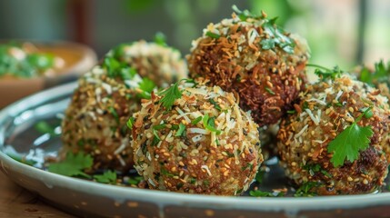 Poster - Tempting Cheese-Stuffed Meatballs on a Plate