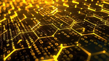Wall Mural - glowing hexagonal network background with digital elements